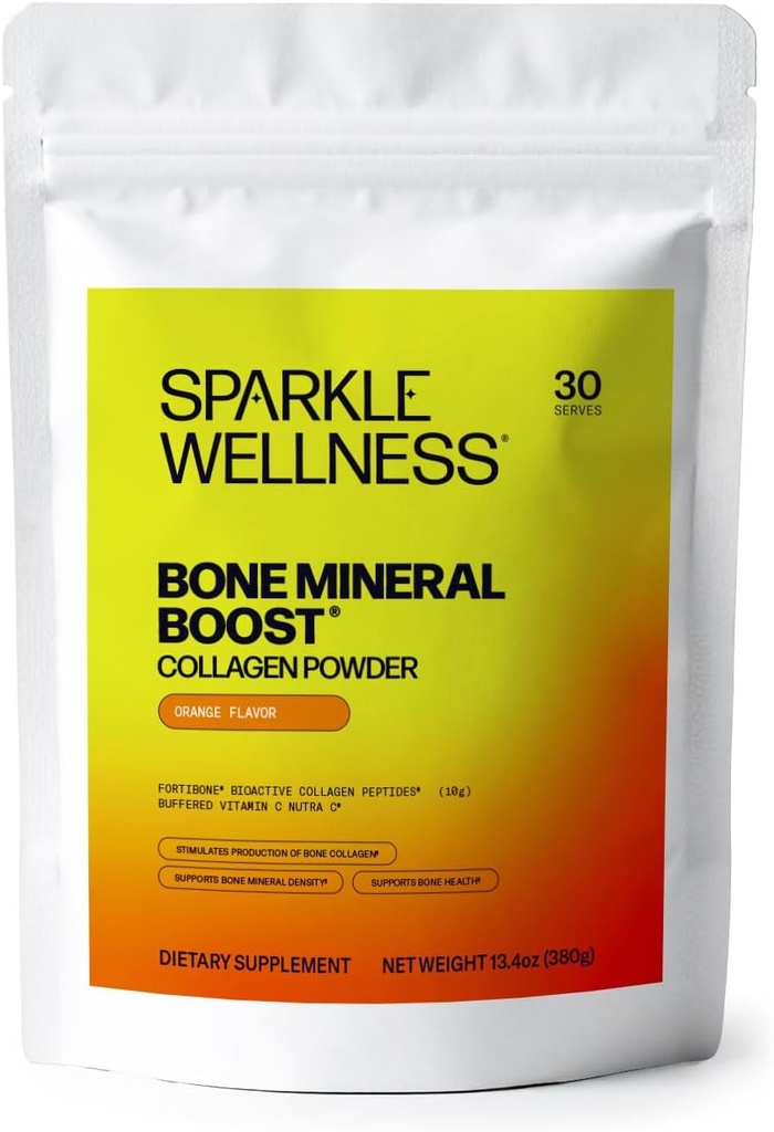 Sparkle Wellness Bone Mineral Boost (Orange) [30 Serves] | Collagen Toz Supplement | FORTIBONE Bioaktif Collagen Peptides ve Buffered Vitamin C Nutra C | Bone Supplements