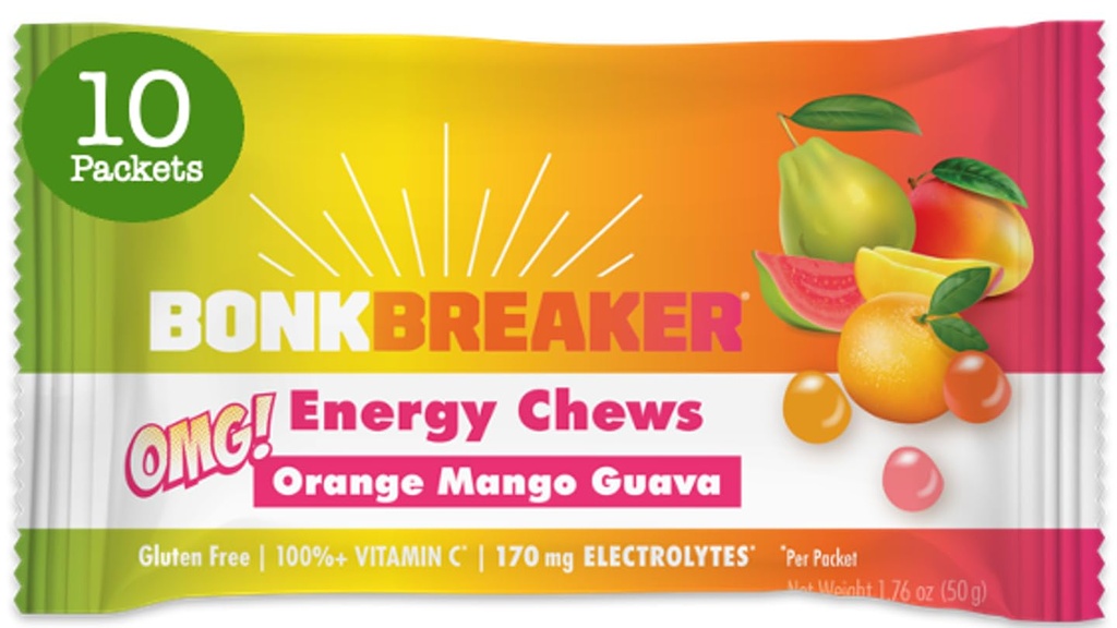 Μπονκ Breaker Energy Chews με ηλεκτρολύτες, Πορτοκαλί Mango Guava, εύκολο να μασήσει ενέργεια Gummies, 10 Pack