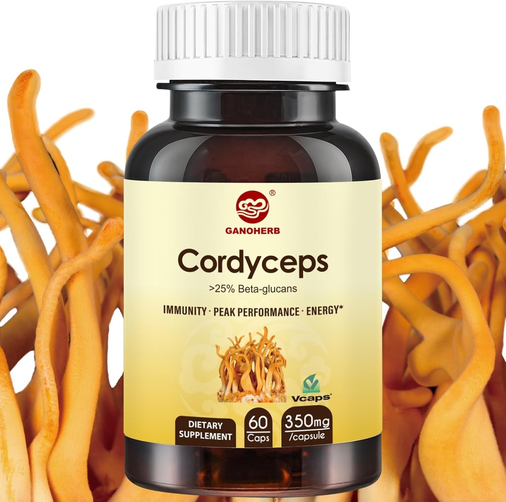 Κάψουλες Cordyceps, Mushroom Extract Supplement Powder με 31% Beta Glucan για την υποστήριξη απόδοσης, ενέργειας και ανοσοποιητικού συστήματος, 700mg, 60 Count, Organic και Vegan