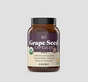 USDA Organik Grape Tohum Kapsülleri, 520MG, Destekler Circulation & Cholesterol Levels
