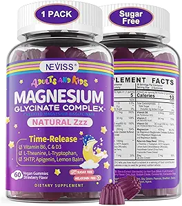 Magnezyum Glycinate Gummies for Yetişkinler & Çocuklar 4+, Sugar Free Magnezyum Bisglycinate Supplement 400/200 mg with B6D3, 5HTP, L-Theanine for Sleep & Relaxation, Brain, Muscle, Melatonin Free Gummies,1Pack Bisglycinate Supplement 400/200 mg with B6D3, 5HTP, L-Theanine for Sleep & Relaxation, Brain, Muscle, Melatonin Free Gummies,