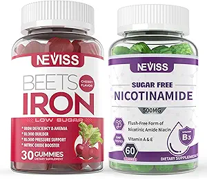 NEVISS Vegan Iron Supplement, Gentl Iron + Sugar Free Nicotinamid 500 mg Gummies
