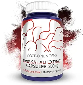 Nootropics Depot Tongkat Ali Extract Capsules | 200 mg | 60 Kont | HPTLC tarafından Eurycomanone | Eurycoma Longifolia Root Extract