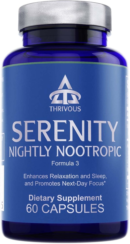 Thrivous Serenity Nightly Nootropic – Sleep & Relaxation Formula with KSM-66 Ashwagandha, L-Theanine, Magnezyum Glycinate & Melatonin – 60 Vegan Capsules