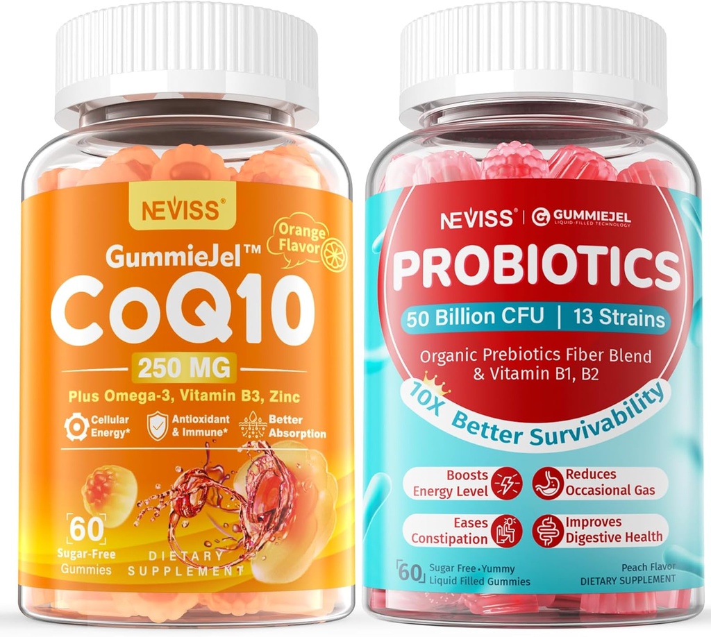 NEVISS Sugar-Free CoQ10-250 mg / 500 mg Gummies +Sugar Free Probiyotiks Gummies