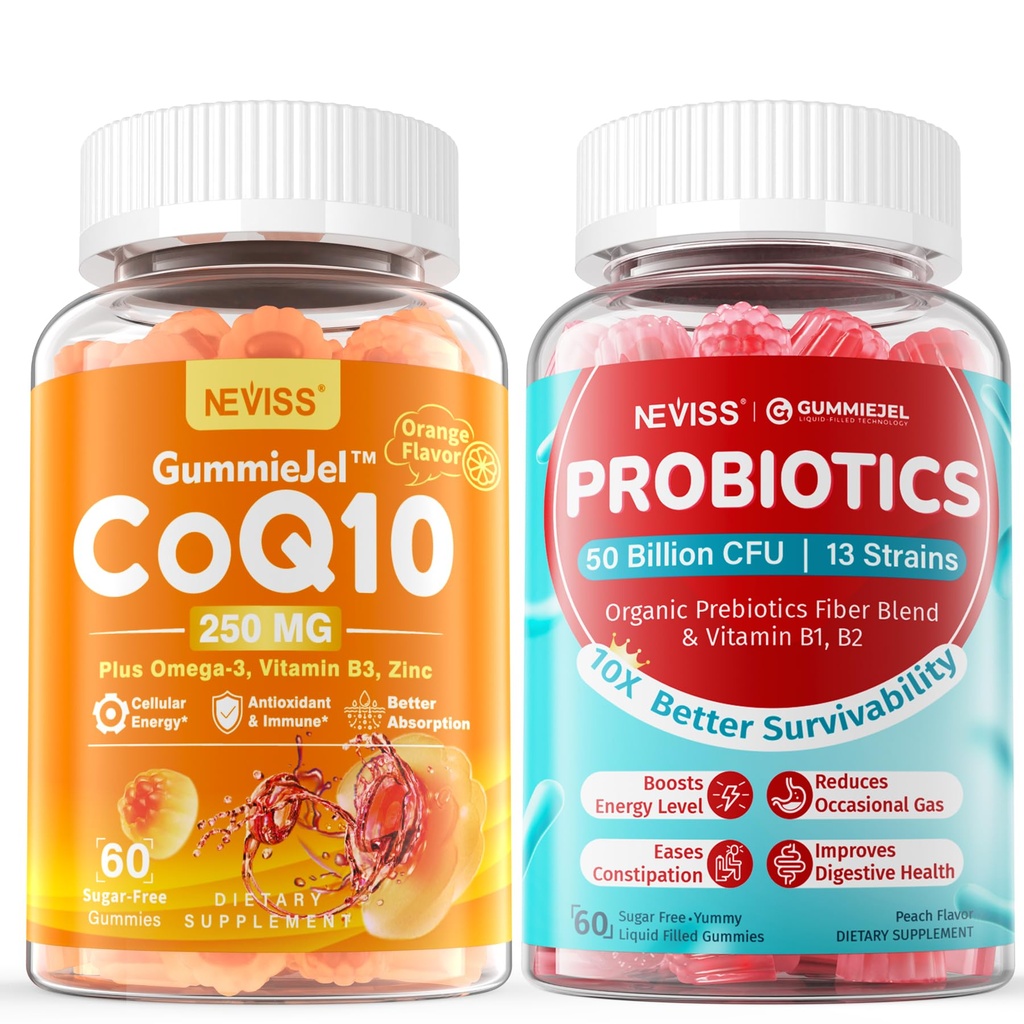 NEVISS Sugar-Free CoQ10-250 mg / 500 mg Gummies +Sugar Free Probiyotiks Gummies