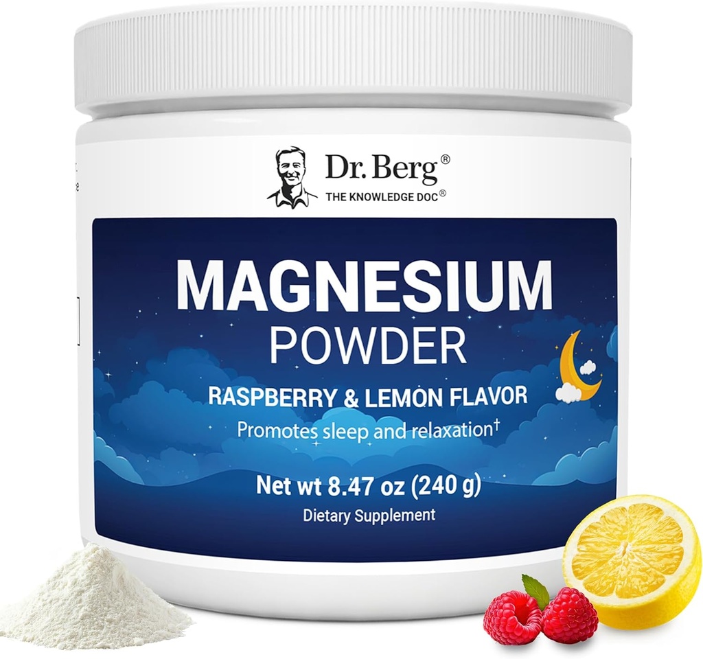 Dr. Berg Magnezyum Glycinate Toz Uyku, Rahatlama ve Stres Yardımı - Şimdi D3 & çinko Vitamini - Lezzet Raspberry & Lemon Flavor (50 Hizmet) Magnezyum Toz - Magnezyum İçilir