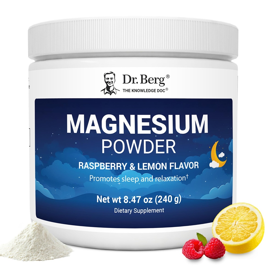 Dr. Berg Magnezyum Glycinate Toz Uyku, Rahatlama ve Stres Yardımı - Şimdi D3 & çinko Vitamini - Lezzet Raspberry & Lemon Flavor (50 Hizmet) Magnezyum Toz - Magnezyum İçilir