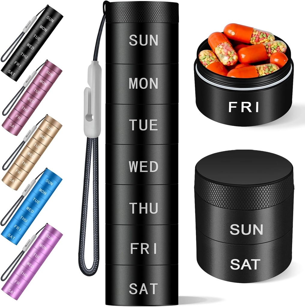 Alüminyum Seyahat Pill Organizer,Weekly Metal Pill Case,Pillrec, Moisture Kanıtlı Sular Günlük Pill Box 7 Gün, Büyük Pill Konteyner Vitaminleri tutmak için,Medication,SupplementsOfBlack Side
