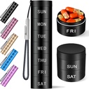 Alüminyum Seyahat Pill Organizer,Weekly Metal Pill Case,Pillrec, Moisture Kanıtlı Sular Günlük Pill Box 7 Gün, Büyük Pill Konteyner Vitaminleri tutmak için,Medication,SupplementsOfBlack Side