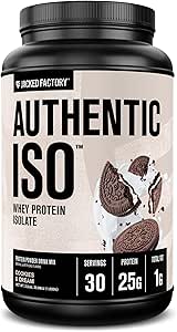 Jacked Factory Authentic ISO Grass Fed Whey Protein Isolate Powder - Low Carb, Non-GMO Muscle Building Protein w/No Fillers, Post Workout Recovery, Cookies & Cream