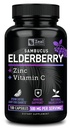 Zeal Naturals Max Strength Elderberry Capsules + çinko + Vitamin C | 500 mg for Immune System Support with Black Sambucus Elderberry | 100 Count | 3in-1 Immune Support for Yetişkinler