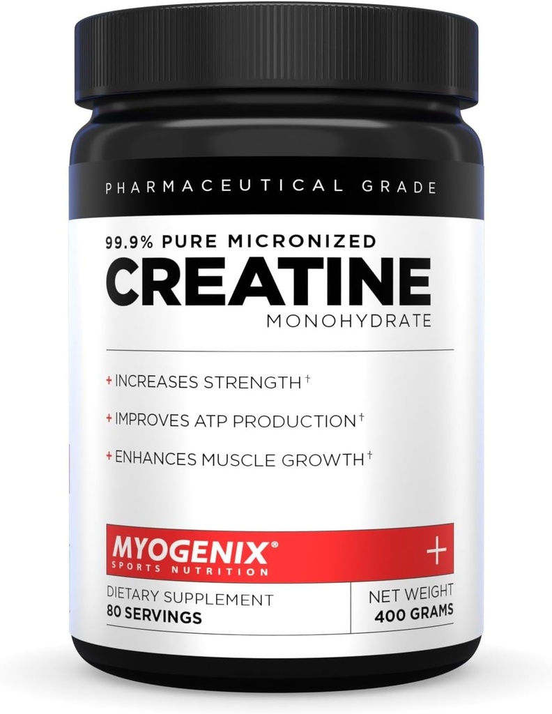 Myogenix Creatine Monohydrate – Pure Creatine Powder for Strength & Endurance – Υποστηρίζει ATP Παραγωγή & Μυϊκή Δύναμη – Δεν Πρόσθετα – Χωρίς γεύση (80 εξυπηρετούν)