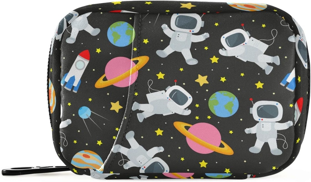 Space Travel Galaxy Astronauts Pill Box 7 Day Pill Case Bag Travel Pill Organizer Bag with Surface Portable Weekly Case Compact Boyut for Vitamin Supplement Sahibi