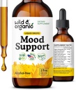 Wild & Organic Mood Support Drops - Good Mood Supplements w/Ashwagandha Root & Rhodiola Rosea - Φυσικές σταγόνες υγρού για θετική ενέργεια - Ηρεμία και χαλάρωση συμπληρώματα για γυναίκες και άνδρες - 2 oz