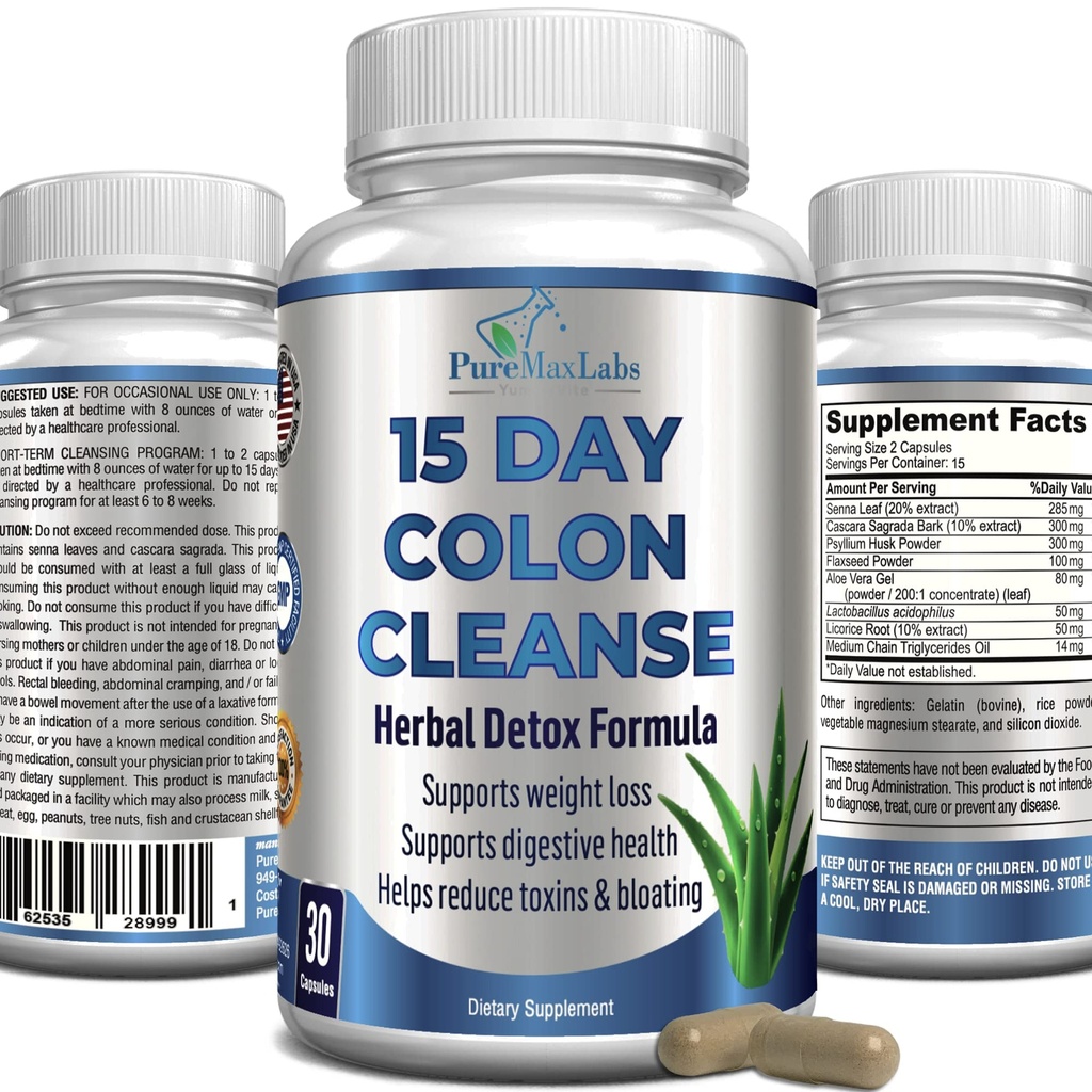 15 Gün Koloni Temiz ve Detox, Herbal Detox Formula, Kilo Kaybı, Konsolidasyon Yardımı - Enerjiyi Güçlendiriyor. Flush toxins, Natural Safe Colon Cleanser for Men and Women - 30 Capsules