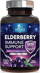 Elderberry Immune Support 1200mg - Daily Immune Support for Adults with Concentrated Sambucus Black Elderberry Extract - Antioxidant Vitamin Supplement, Gluten Free, Bottled in USA - 120 Capsules
