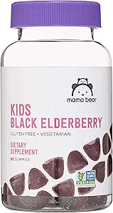 Marka - Mama Bear, Vegetarian Kids Black Elderberry Gummies 300 mg with Vitamins C, D, E ve çinko - Immune System Support - 60 Gummies (1 to 2 Ay Supply), Non-GMO, Gluten Free