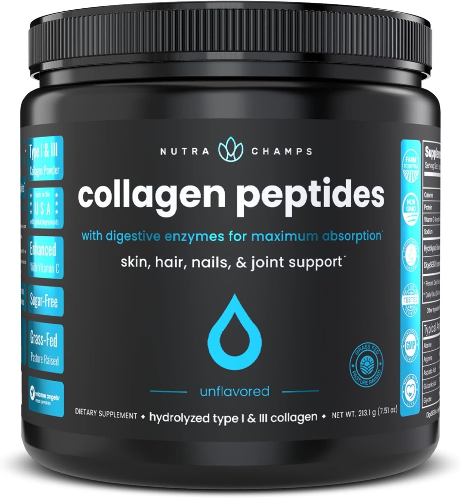 Collagen, Toz - Geliştirilmiş Aborpsiyon, Double Hydrolyzed, Grass Fed, Keto Protein Tozu C - Saç Büyümesi için Premium Supplement, Skin, Nails, Ortaklar ve Bones, Unflavored