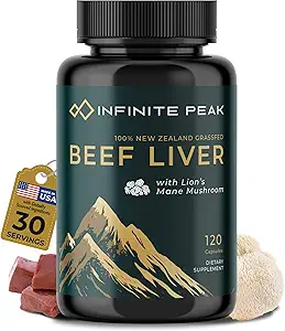 Natural Energy & Focus for High Performing Professionals w/Grass Fed Beef Liver Capsules w/Lions Mane | Grassfed Beef Liver Supplement Supports Full Body Wellness & Iron Levels | 30 Service-120 Cnt