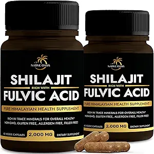 Shilajit Supplement | 2.000 mg | Erkekler ve Kadınlar için Shilajit Saf Himalaya Organik | Doğal Shilajit Capsules | Fulvic Acid Supplement | Rich with Trace Minerals | 120 Count.