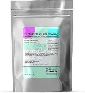 B6 Toz (4 Oz / 113 Gram) Pyridoksie HCL Toz Proper Function of Sugars, Fats ve Body Supports Metabolism ve Nervous System Functions