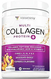 Kadınlar için Multi Collagen Peptides Toz - Hidrolyzed Flavored Collagen Toz for Women with Tip I II III V & X Vitamin C & Hyaluronic Acid for Hair Skin and Nails (Peach) - 30 Servisler