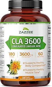 Zazzee Υψηλής Ικανότητας CLA 3600, 180 Softgels, 3600 mg ανά Σερβίρισμα, Conjugated Linoleic Acid from Safflower Oil, συμπυκνωμένο και Standardized, 60 Day Supply, Non-GMO και Made in The USA