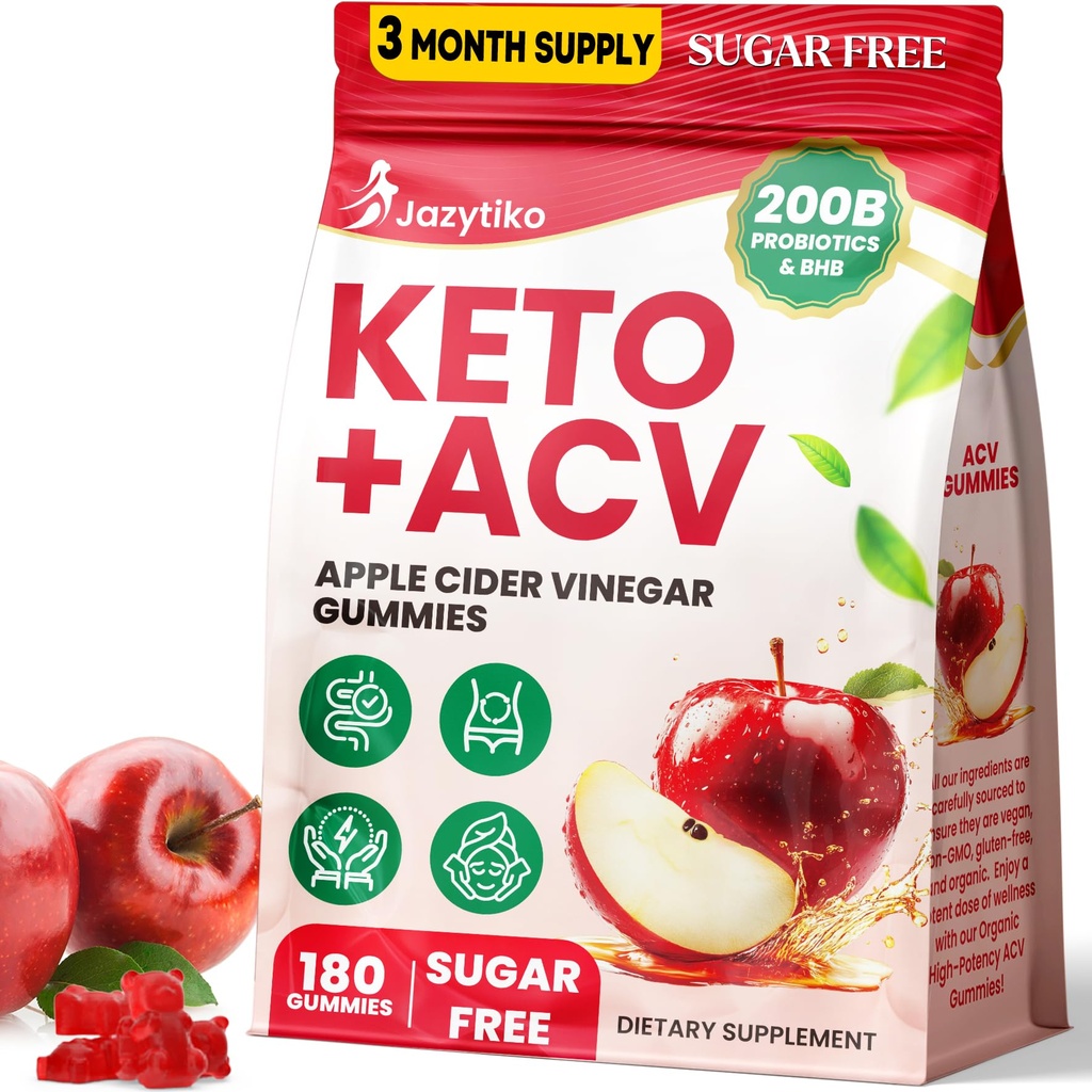 Apple Cider Vinegar Gummies, Advanced ACV Gummy with Probiyotiks, BHB, B12 ve Keto Destek - Metabolism, Digestion, Gut & Immune Health - Sugar Free, Vegan, 180 Counts