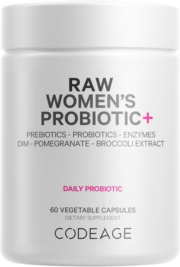Kodaj Raw Women's Probiyotik+ Supplement - 34 Probiyotik Strains, 100 Milyar CFUs, Digestive Enzymes, Prebiyotik Mix, DIM, Herbal Türleri, Phytonutrients - Non-GMO - 30 Capsules