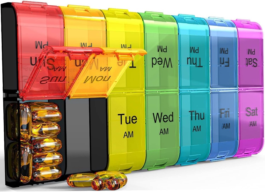 Colorwing Extra Large Pill Organizer 2 Times a Day, Weekly XL AM PM Pill Case, 7 Günlük Pill Box günde iki kez, Overscale Daily Medicine Pill Organizer For Vitamin, Big Pill Konteyner, İlaçları Yapıştırıcı