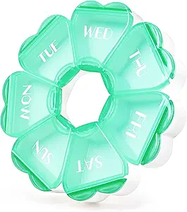 Χαριτωμένο διοργανωτής χαπιών 7 ημέρα, Color Blocking Weekly Pill Case, Daily Medicine Pill Box with Large Capacity Compartments for Fish Oils / Vitamins / Medication / Συμπληρωματικά (Πράσινα)