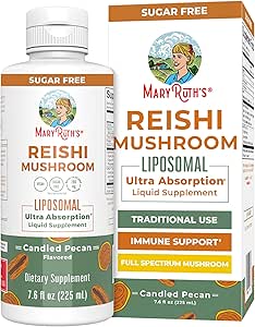 MaryRuth Organics Reishi Vegan Mushroom Supplement | Ultra Abpole Liposomal | Immune Support with 200 mg Beta-Glucans, Vegan | Full Spectrum Reishi Mushrooms Fruiting Body | 7.6 oz,
