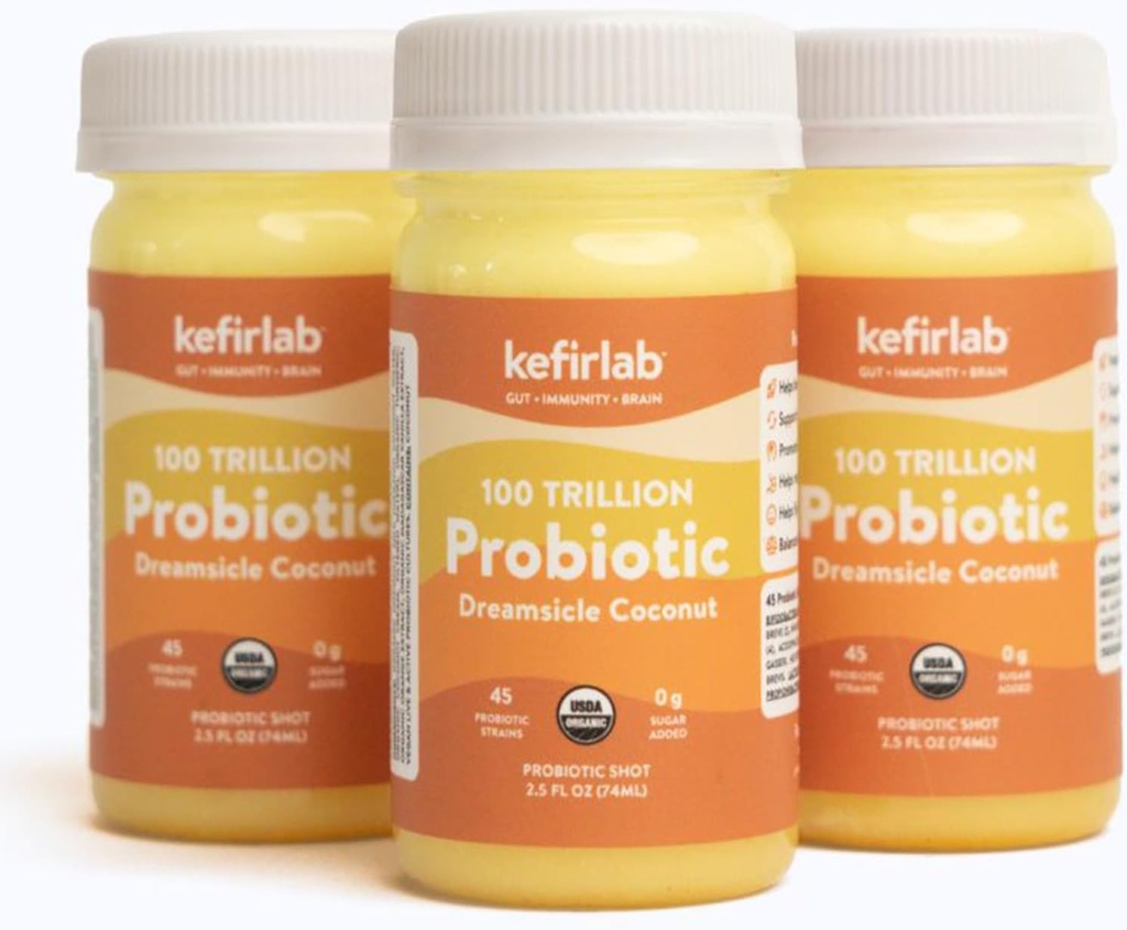 KefirLab Probiyotiks 100T CFU - 36 Strains - Vegan & Organik - Destek Digestion, Immune System, Brain Health, Mood & Stress. Dreamsicle (16-Pack)