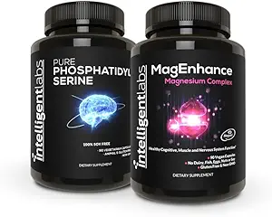 Intelligent Labs 2-σε-1 Bundle του MagEnhance Triple Magnesium Complex (Magnesium L-Θρεονικό, Γλυκινικό, και Taurate) + Pure Phosphatidylserine 100mg, GMO και χωρίς σόγια, 30-ημέρα προσφοράς κάθε ένα