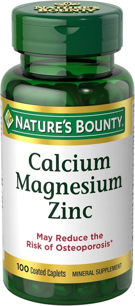 Nature's Bountyuba & çinko Caplets, Immune & Bone Health, Daily Supplement, 1000 mguba, 400 mg Magnezyum, 600 IU Vitamin D, Gluten Free, 100 Caplets