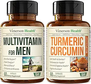 Vimerson Health Men's Multivitamin + Turmeric Curcumin with Black Pepper Extract Sche. Ortak ve Immune Support, Discomfort Relief, Antioksi Properties for Him