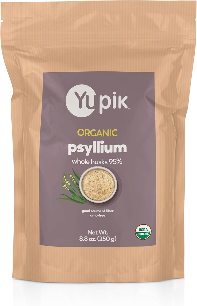 Yupik Organik Whole Husk Psyllium 8.8 Oz,% 95'lik, ► Fiber, USDA sertifikalı, Non-GMO, Kosher, Gluten-Free, Sugar-Free & Fat-Free, Unflavored, Plant-Based, Ideal for Oatmeal & Cereal