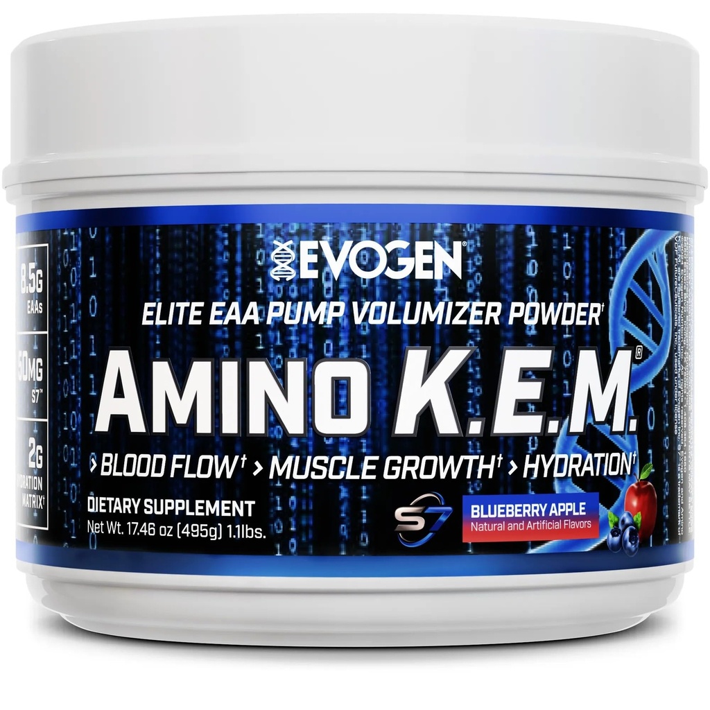 Evogen Platinum K.E.M. - EAA & BCAA Toz Pompa Volumizer | BCAAs Deri Flow, Muscle growth, & Hydration | Blueberry Apple | 30 Hizmet
