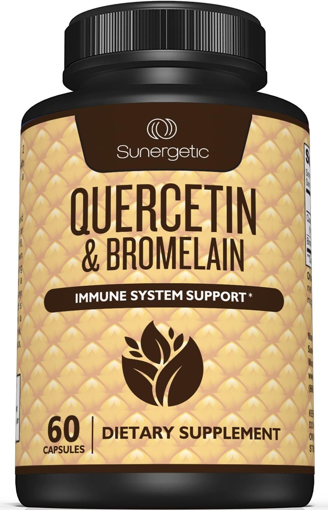 Sunergetic Premium Quercetin & Bromelain Supplement – Güçlü Quercetin Bromelain Kompleksi Immune System & Mevsim Destek - Quercetin 1000mg Per