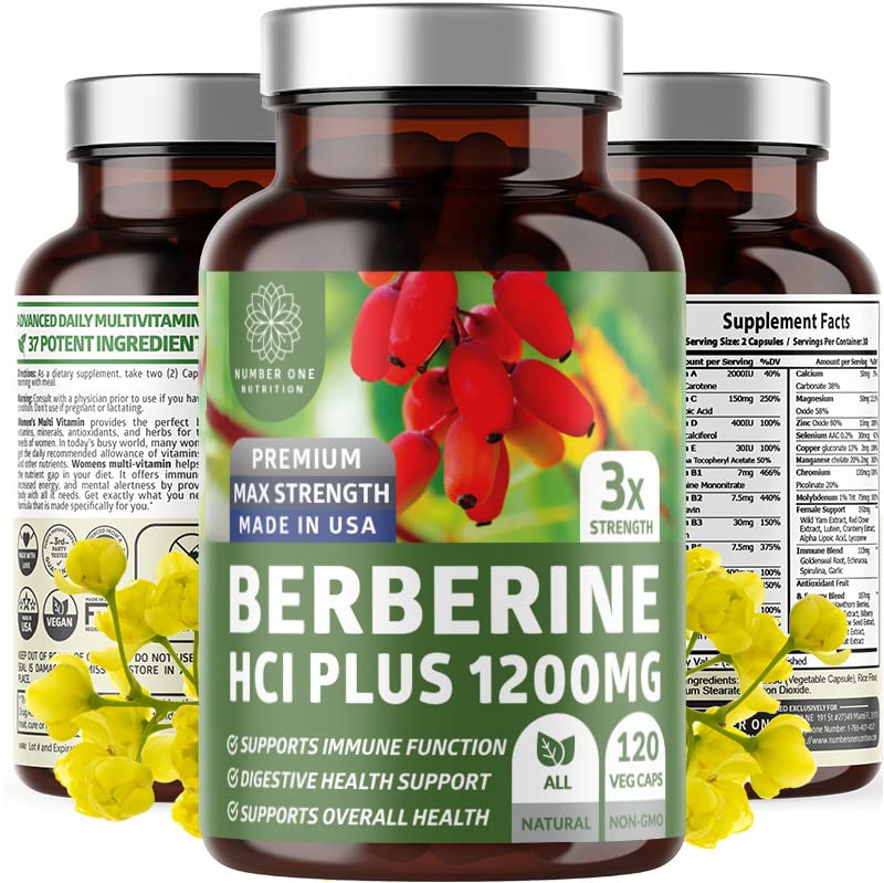 Berberine HCl Supplement 1200mg, Pure Berberis Aristata Capsules to Support Metabolic Health, Digestive Wellness and Cellular Antioxidant Support, Non-GMO, Vegetarian, 120 Capsules, 2-Month Supply