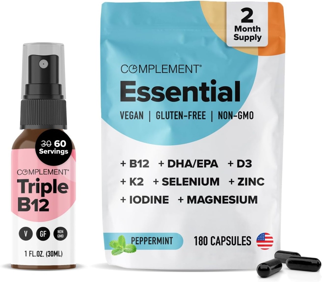 Συμπλήρωση Essential Vegan Multivitamin & Triple B12 Spray Bundle – Πλήρης διατροφική υποστήριξη για φυτικές τροφές