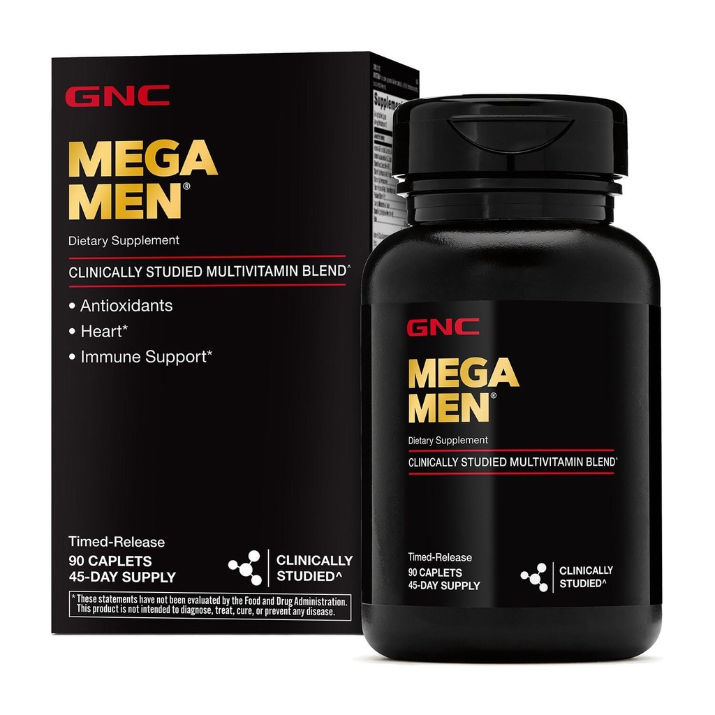 GNC Mega Men Multivitamin Caplets, Klinik olarak Daha İyi Hissetmek için Kanıtlandı, Immune Support, Energy Support, Antioksis, B Vitamins, Vitamin D-3, Timed Bülteni, 90 Count, 45 Day Supply