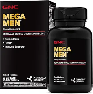 GNC Mega Men Multivitamin Caplets, Klinik olarak Daha İyi Hissetmek için Kanıtlandı, Immune Support, Energy Support, Antioksis, B Vitamins, Vitamin D-3, Timed Bülteni, 90 Count, 45 Day Supply