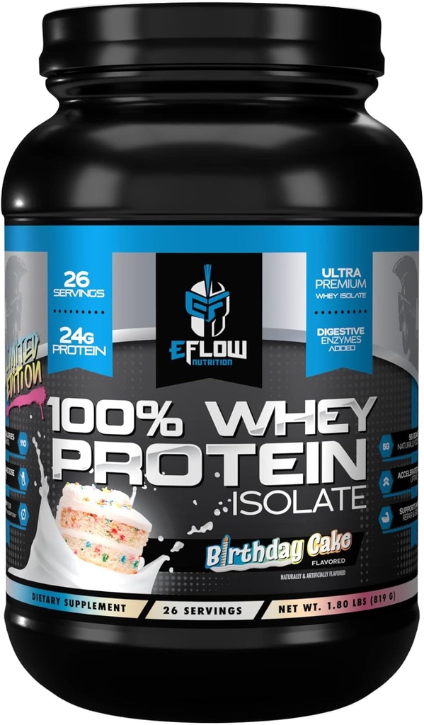 eFlow Beslenme% 100 Whey proteini - Lactose-Free Digestive Enzymes eklendi, Low Carb, Post Workout Shake, Fast Digesting for Optimal Kas Recovery - Birthday Kek (26 hizmet)