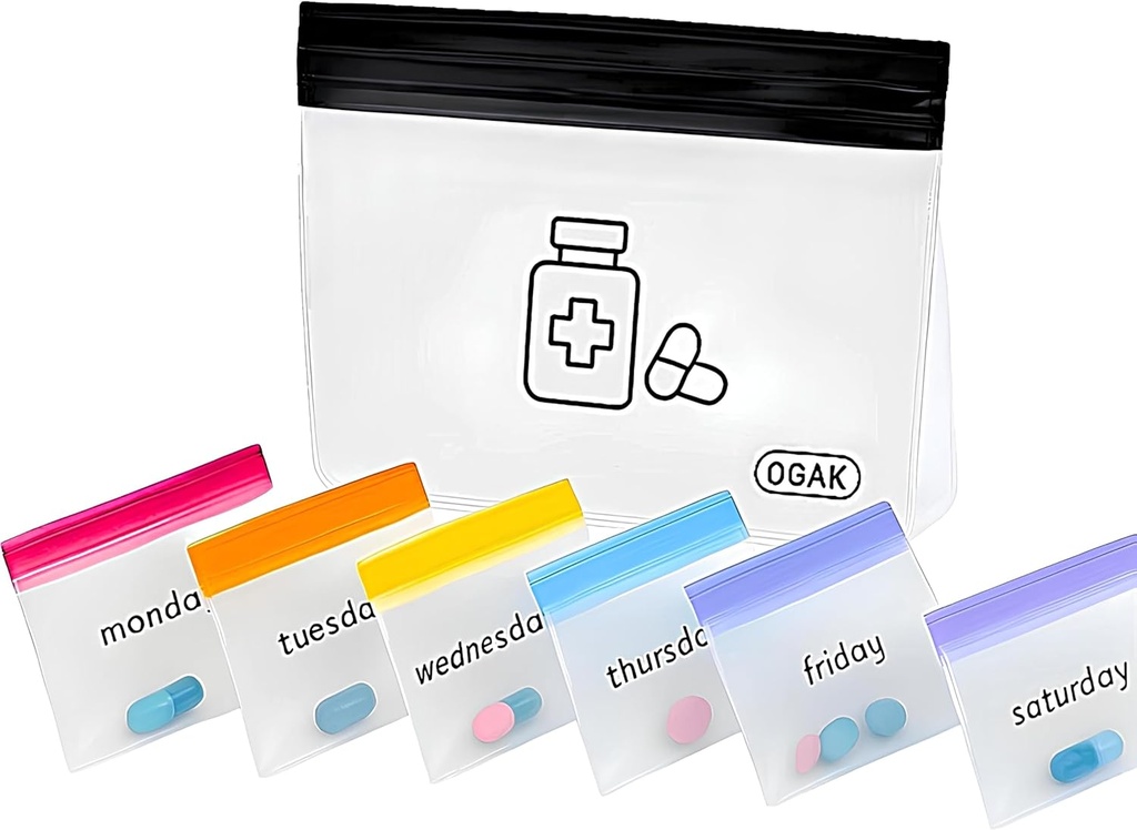 Seyahat Reusable, 7 Gün Renkli Mini Plastik Çanta, Seyahat Pill Organizer, Küçük Pill Çanta ve Büyük Seyahat Pill Konteyner, Tıp Depolama Bag, Clear Lock Çanta | Inc. Pill