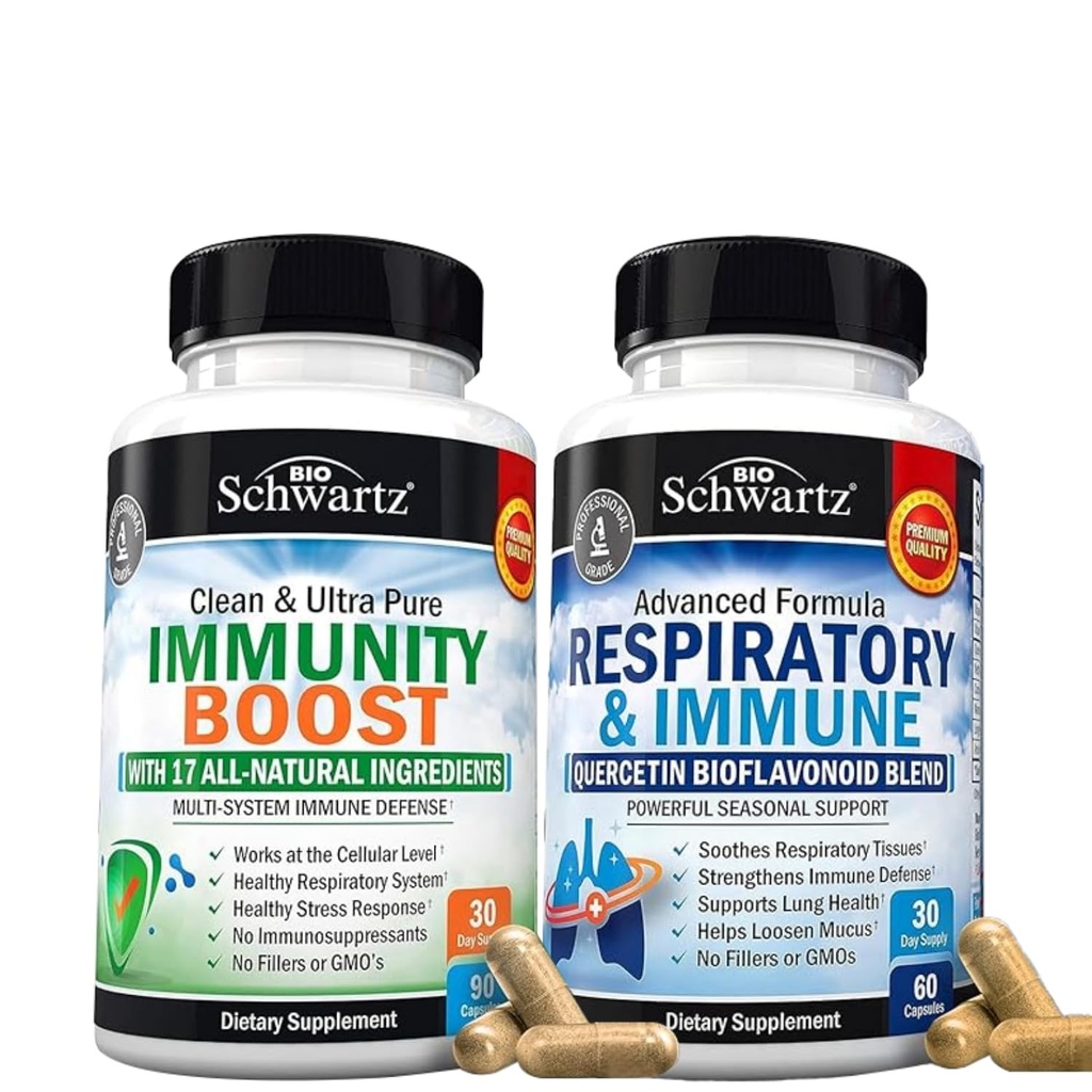 BioSchwartz Respiratory & Immune Lung Support Supplement with Quercetin (1 Month Supply) Plus 17 in 1 Immune Support Supplement with Antioxidants (1 Month Supply)