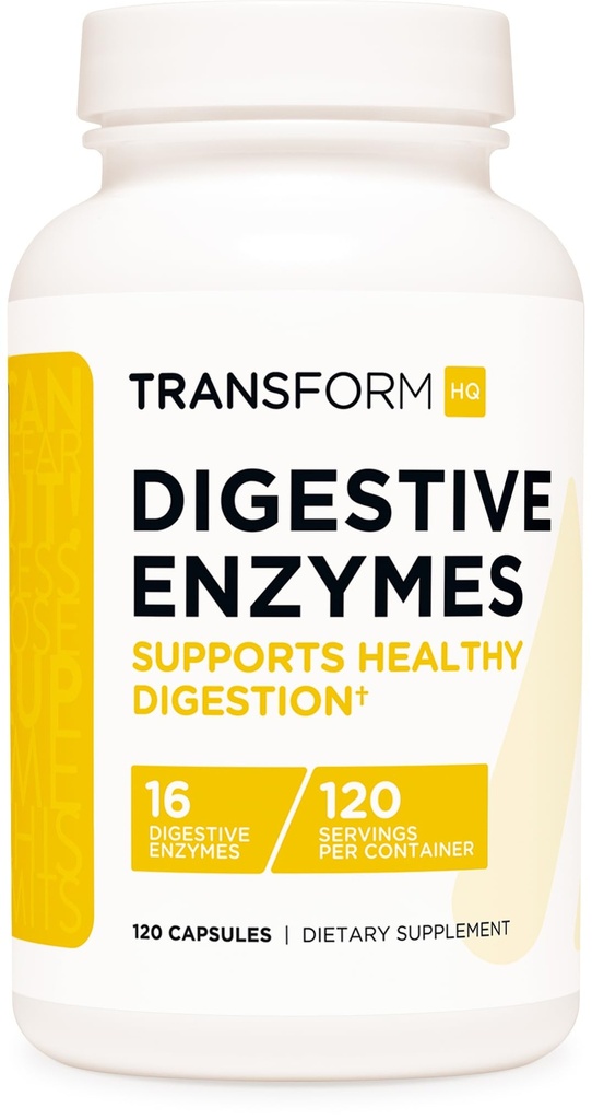 TransformHQ Digestive Enzymes Supplement (120 Κάψουλες) - 16 Ένζυμα, Υποστηρίξτε Υγιεινή Πέψη