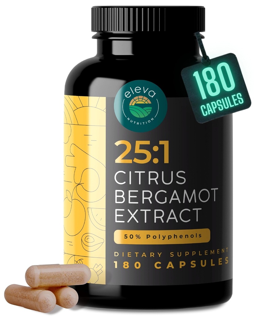 Citrus Bergamot Extract 1000mg Κάψουλες — Φυσικό συμπλήρωμα 25:1 Citrus Bergamot με 50% εκχύλισμα πολυφαινολών και μαύρο πιπέρι — Φυσική φόρμουλα Vegan και μη GMO — 180 κάψουλες