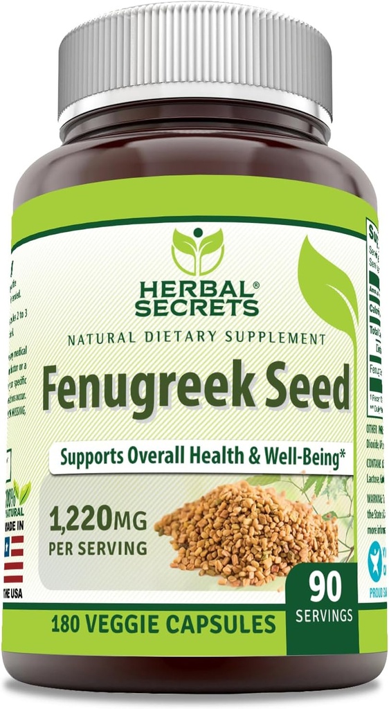Herbal Sırları Fenugreek Tohum 1.220 Mg Supplement | 180 Veggie Capsules | Non-GMO | Gluten Free | Made in USA